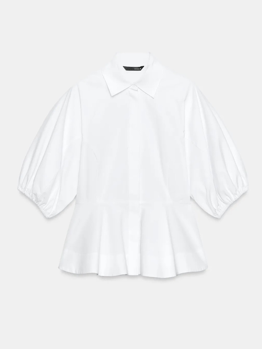 Zara NWT cotton white puff sleeve peplum button front shirt blouse top - Picture 11 of 13